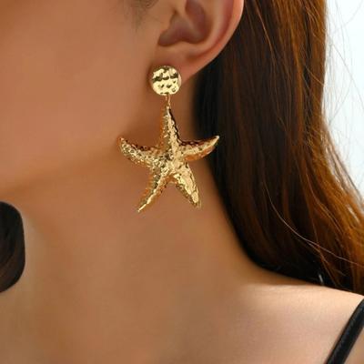 Ins Internet Celebrity Same Earrings Gold Alloy Shell Pearl Earrings, Exaggerated Starfish Earrings