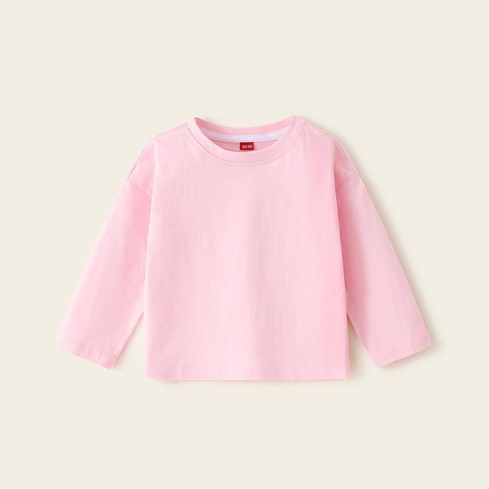 Winter Korean Style Girls' Candy Long Sleeve Cotton Base Shirt Children's Clothing All-Match Candy Basic Boys' Round Neck T-shirt