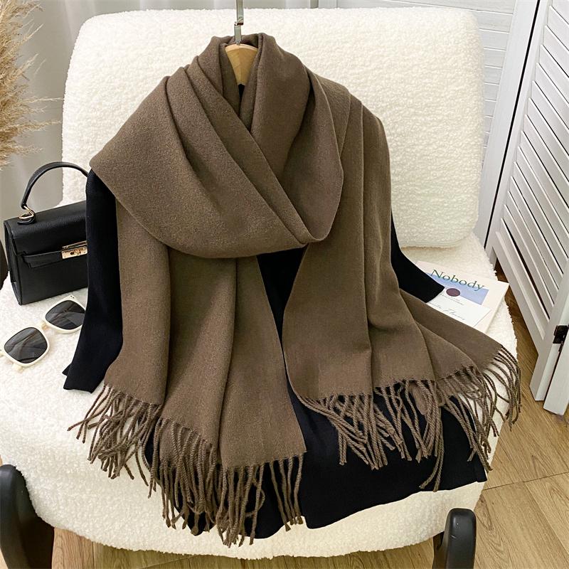 Luxury Solid Cashmere Scarf Women Winter Tassel Shawl Pashmina Big Size Handkerchief Lady Soft Outdoor Windproof Ski Bufanda