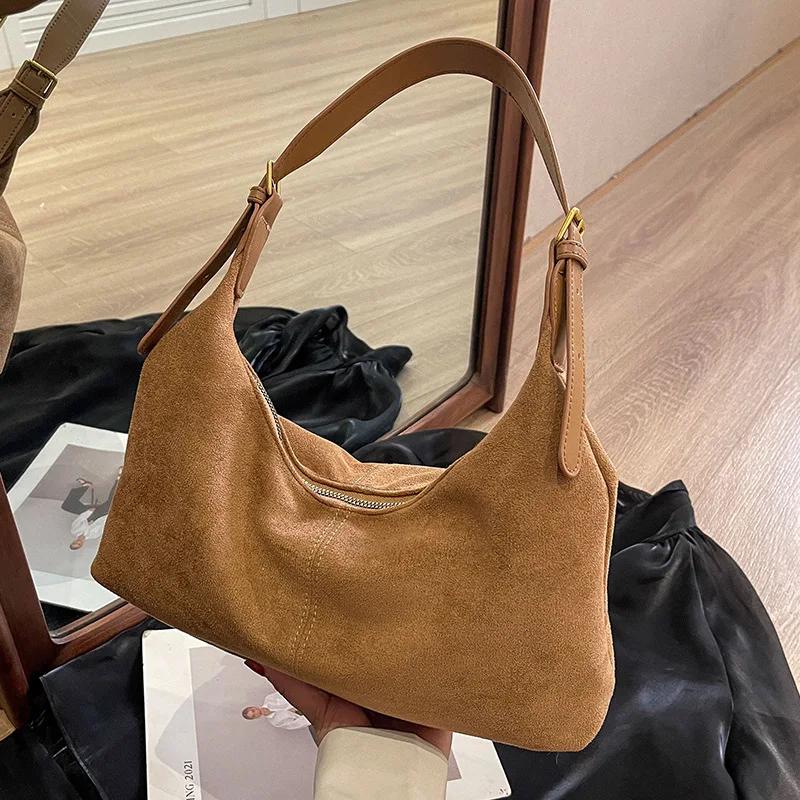 

Velvet Handbag Purse for Women Suede Shoulder Bag Causal Crossbody Bags Female Luxury Designer Clutch Ladies Crescent Hobo Bag
