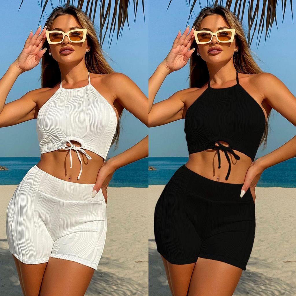 2024 Sexy Solid Color Halter Tie-Up Women's Bikini Swimsuit