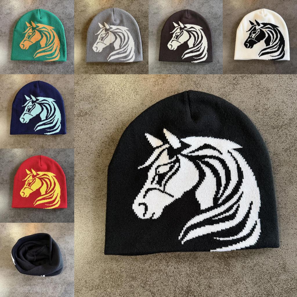 Pony Pattern Wool Beanie With Warmth And Foldable Design For Autumn Winter Fashion