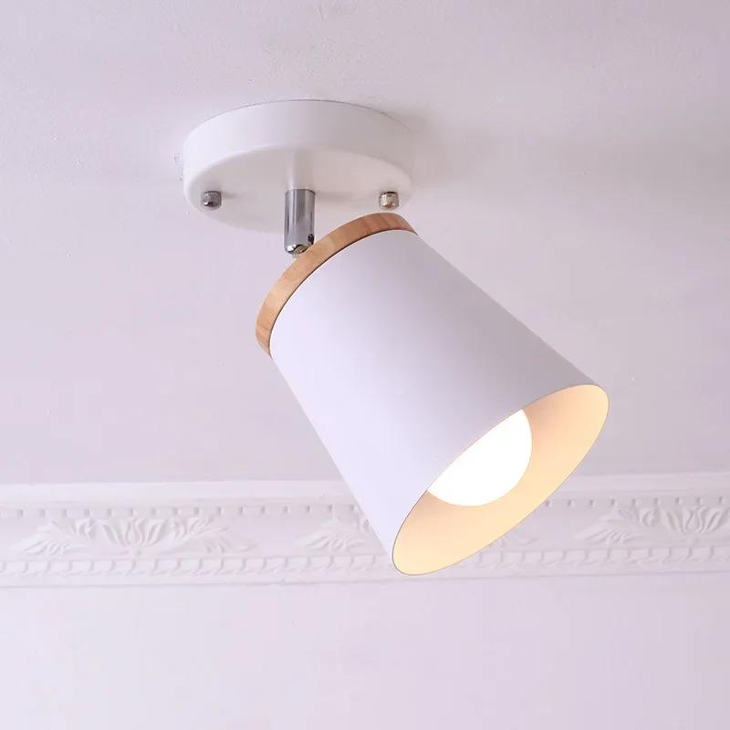 Modern E27 Rotatable LED Ceiling Lamp Wood Iron Ceiling Spot Light Black White Indoor Ceiling Wall Mounted Light for Aisle