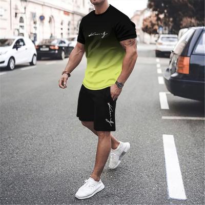 Set sportivo da uomo a girocollo stampato in 3D stile color blocking estivo T-shirt pantaloncini set 2 pezzi ampio pullover moda da uomo