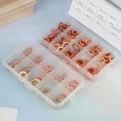 100/200Pcs Of Copper Washers Nuts And Bolts With Box M4/M5/M6/M8/M10/M12/M14 Seal Combination Kit For Oil Pan Plugs