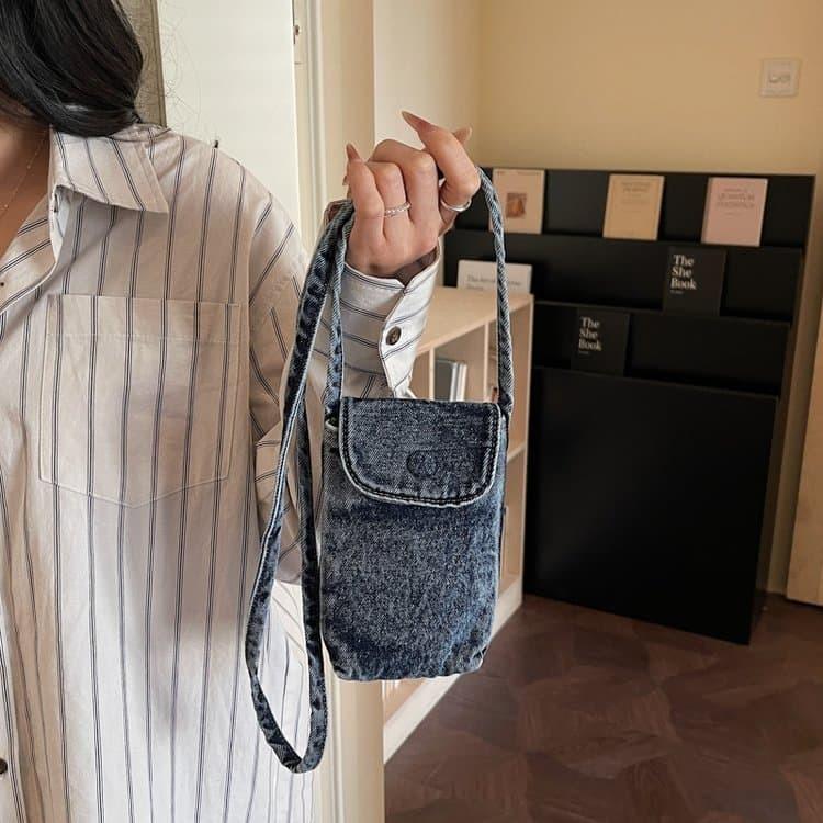 Retro washed denim mobile phone bag casual messenger bag