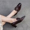 Johnature Retro Genuine Leather Pumps Square Toe Thick Heel Versatile Commuting Women's Shoes