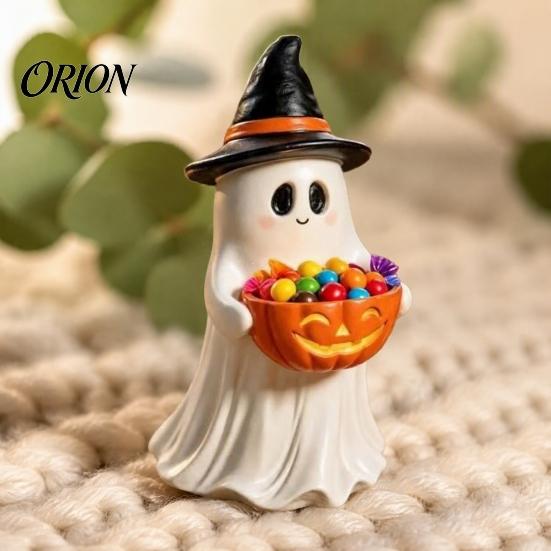 Easy To Clean Home Ornaments Resin Ghost Statue with Pumpkin Candy Bowl for Halloween Table Decor, Cute Desktop Organizer Living Room Bedroom