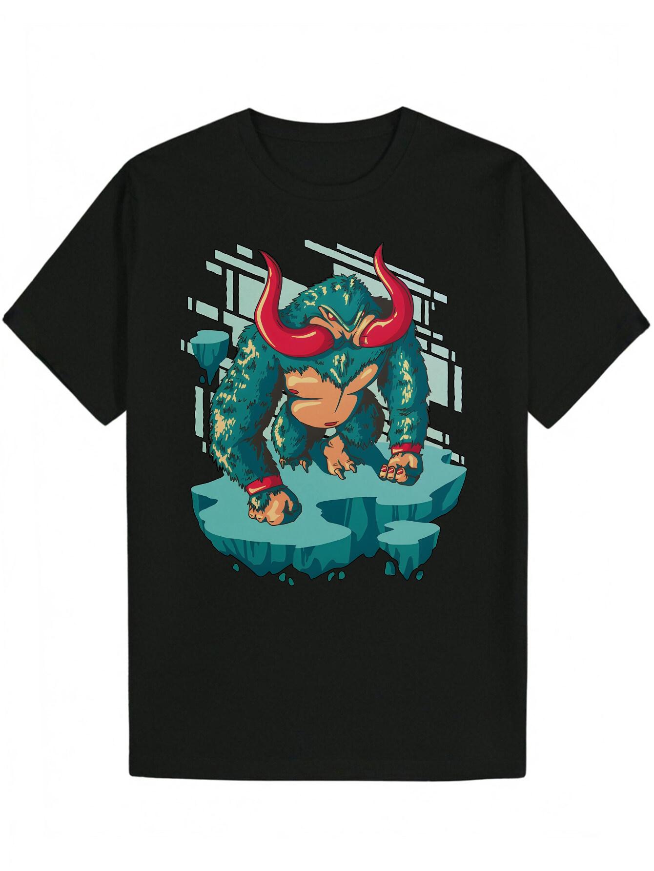Polyester T-shirt with Colorful Animal Graphic - Round Neck S