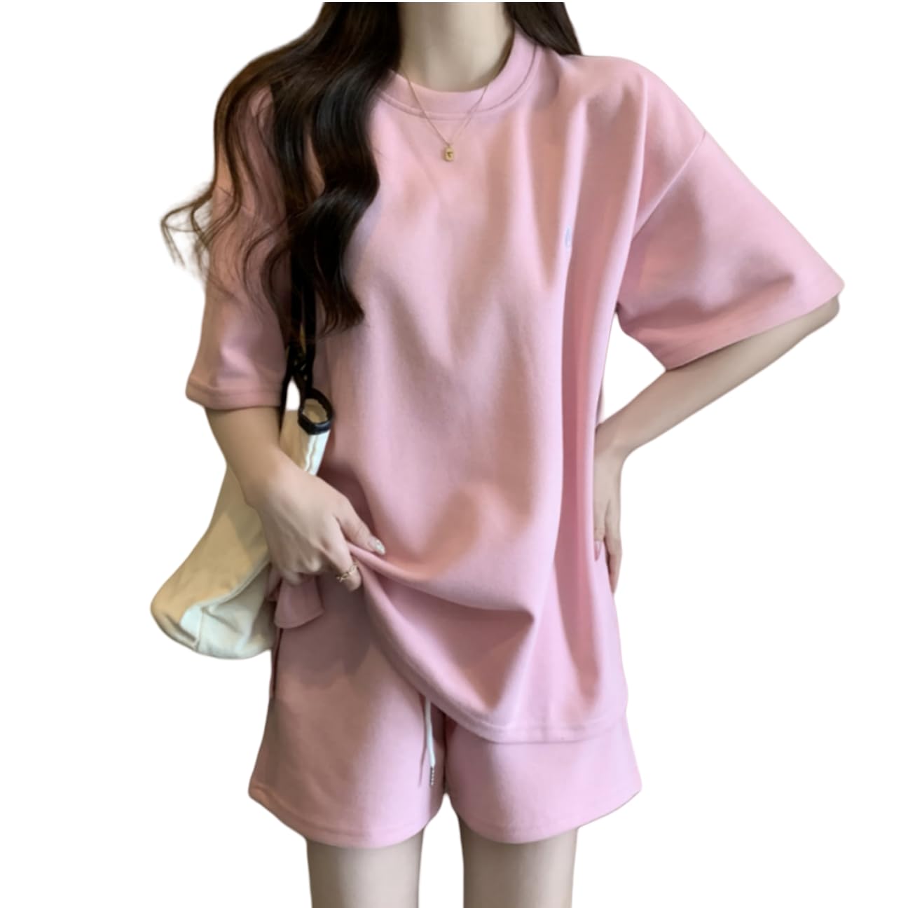 

Embroidered Short Sleeve Cut and Sew Set [Newsight] Women s Loungewear, Top, Shorts, 2-Piece (JP, Alphabet, M, Pink) рожевий