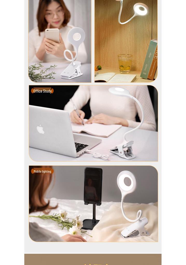 Clip-on Desk Lamp with Long Battery Life, Eye Protection, Dual Charging Options, and Bedside Use