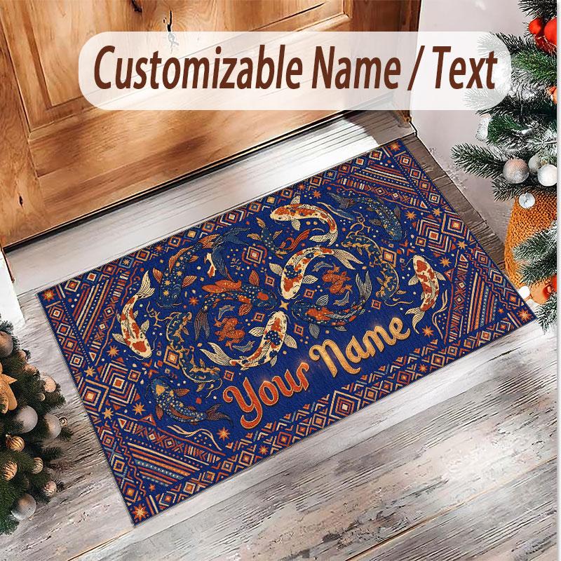 Koi Fish Theme Soft Crystal Velvet Rug Custom Name & Text Print Non Slip Floor Rug for Bedroom Living Room