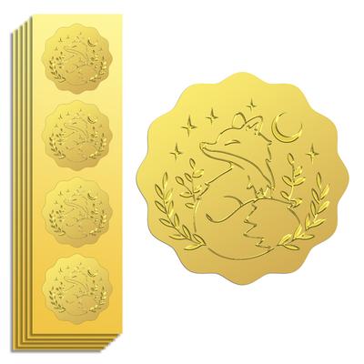 25sheets Plastic Self Adhesive Golden Foil Embossed Stickers Medal Decoration Sticker Fox 5x5cm 4pcs/sheet