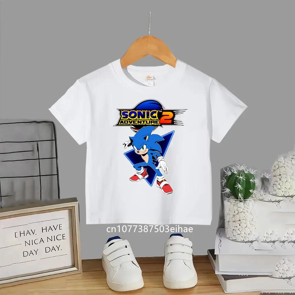 Japanese Cute Sonic Cartoon Print Boys TShirt Summer Short Sleeved Fashion Casual Top Breathable Daily Clothes for Little Kids