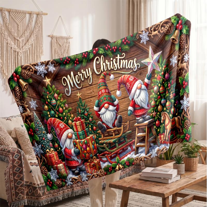 Christmas Flannel Throw Blanket Soft Warm Cozy For Sofa Bed Indoor Home Use Great Holiday Gift