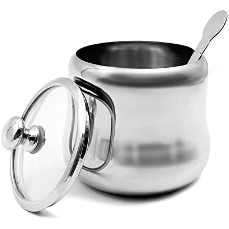 300ml Stainless Steel Sugar Bowl with Lid and Spoon 10 OZ Coffee Seasoning Jar Condiment Pot Spice Container Canister Cruet with Lid and Spoon