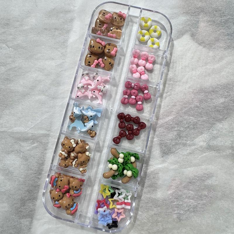 6/12Grids Kawaii Hawai Bow Resin Nail Diy Accessories Cute Nail Decorations Art 3D Diy Crafts Accesories Charms Accessories