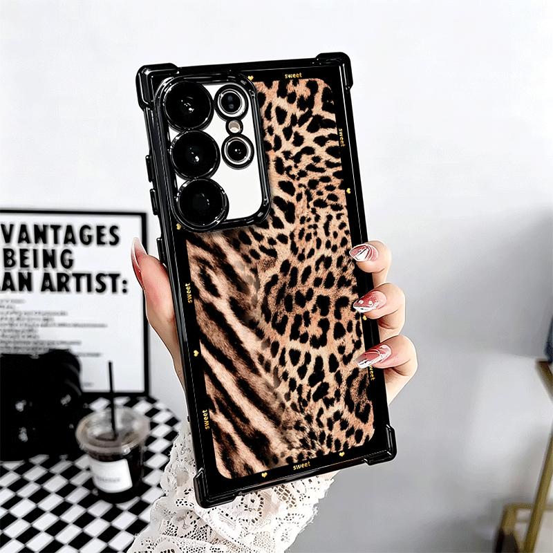 Fashion Sweet Leopard Print Plating Phone Case For Samsung Galaxy S24 S25 FE S26 Edge S23 Ultra S22 S21 Plus S20 Anti-Fall Airab