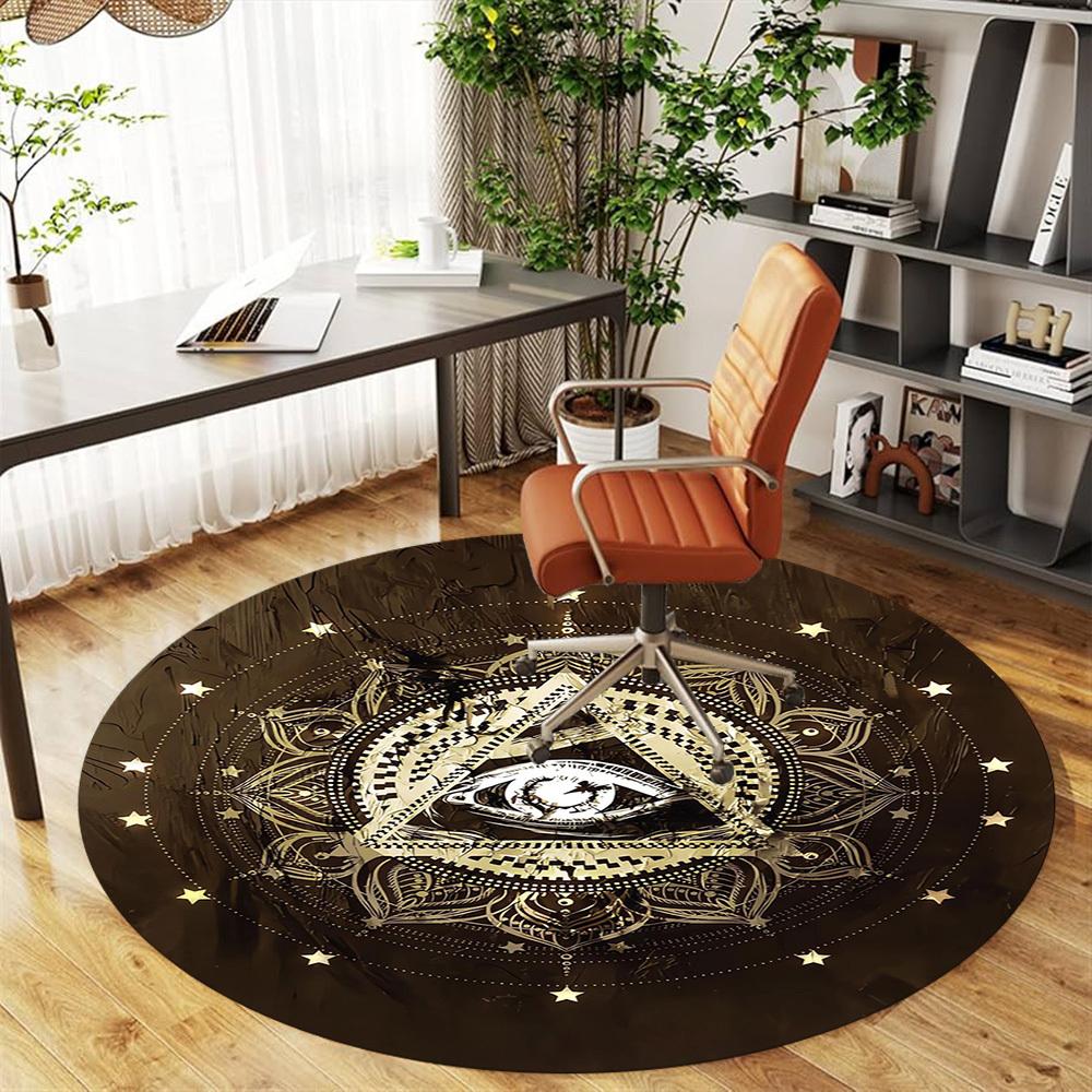 1PC Eye of Providence Sacred Geometry Mystical Symbols Round Chair Mat Area Rug - Non-Slip, Floor Mat for Office, Bedroom,Christmas Gift C0528136
