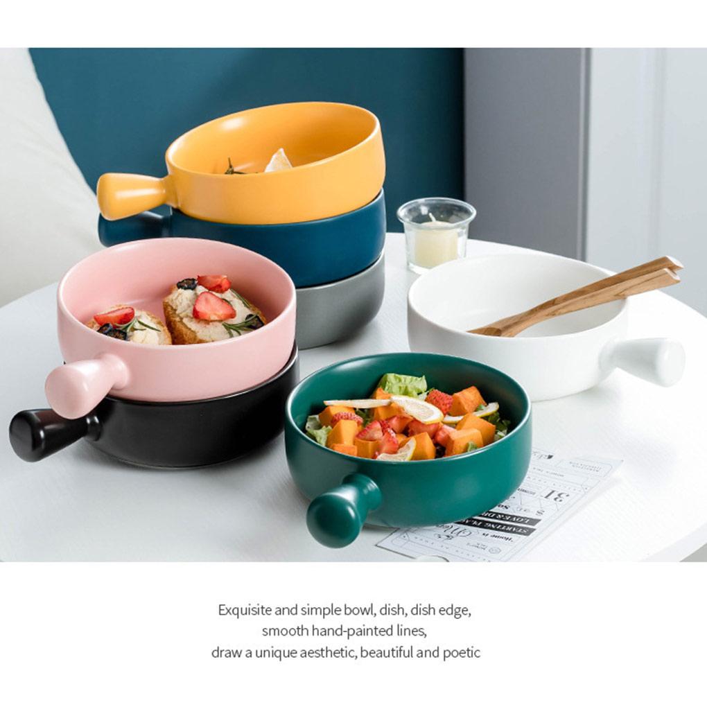 Keramik Salatschüssel mit Griff Einfarbig Entzückend Waschbar Niedlich Zuhause Frühstück Abendessen Suppe Obstschüsseln Geschirr