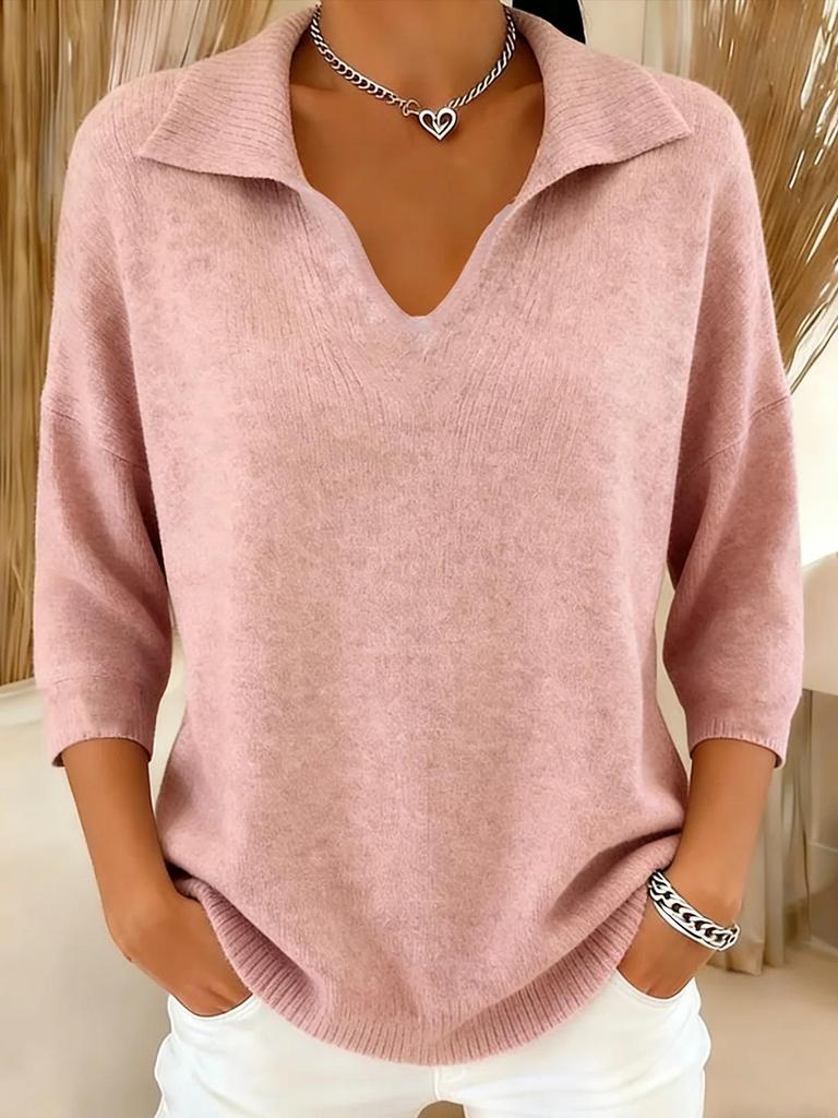European American Retro V-neck Long Sleeve Winter Sweater for Women