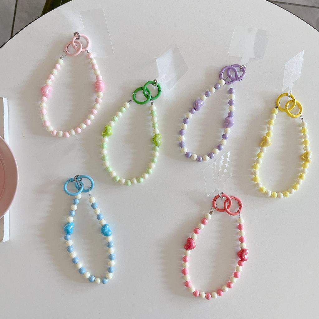 Bunte Perlenherz-Kette Umhänge-Handystrap - Verlustsicher, Passt für alle Hüllen