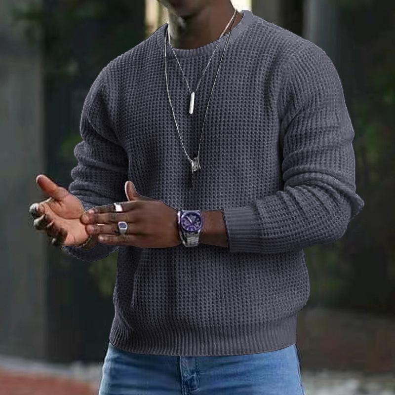 Suéter Masculino Casual Gola Redonda Manga Longa Tricô Solto