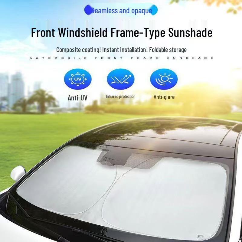 Foldable Titanium Silver Double Circle Car Sunshade - Front Windshield Heat Insulation & UV Protection