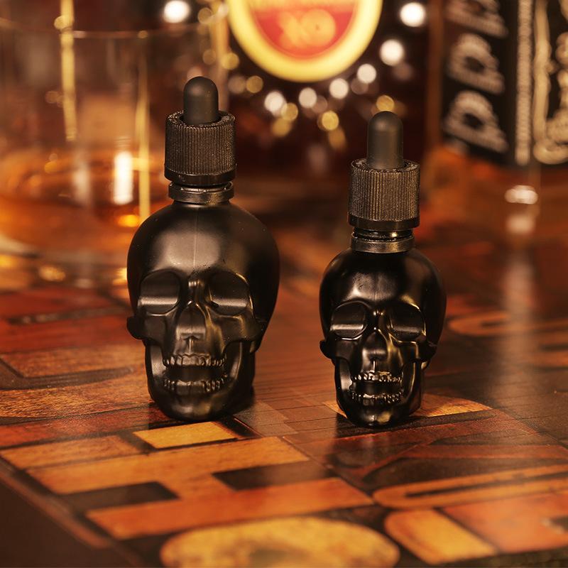 30ml/60ml Skleněná lahvička s kapátkem Černá Lebka Roztomilé lahvičky na esenciální oleje s kapátkem na parfémy