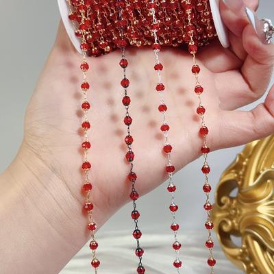 0.5/1/2M 4mm Red Round Rhinestone Copper Chains For DIY Ancient Hanfu Style Tassel Chains Jewelry Findings Clothing Accessories