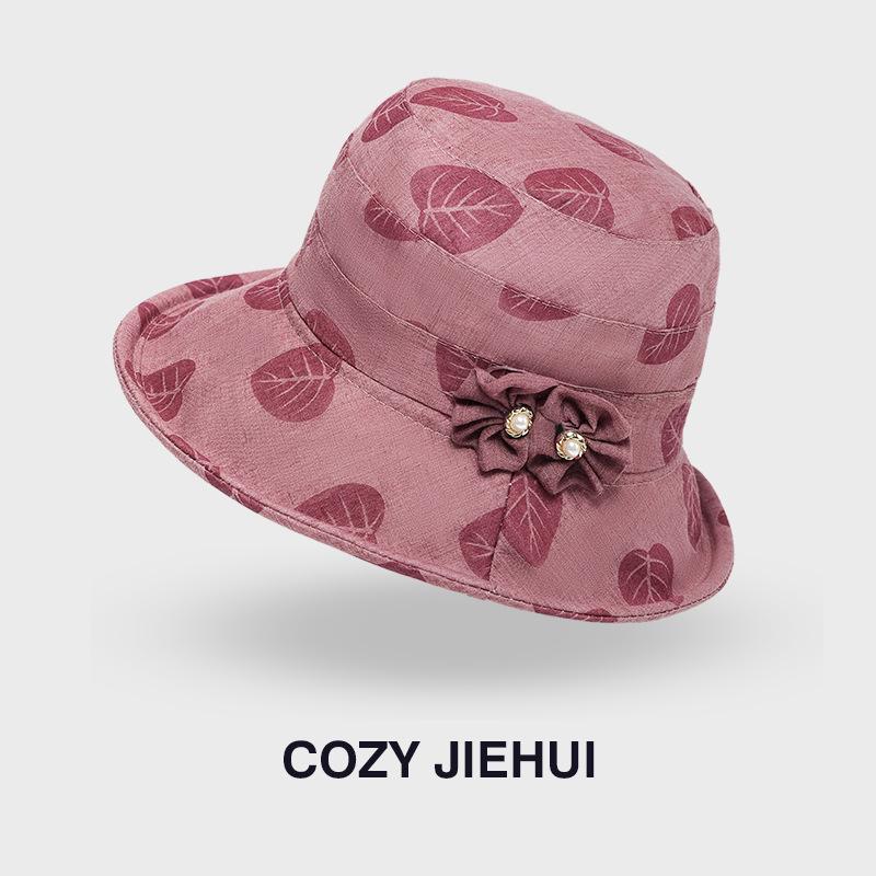 2025 Summer Fashion Embroidered Wide Brim Sun Hat for Middle-Aged & Elderly Women
