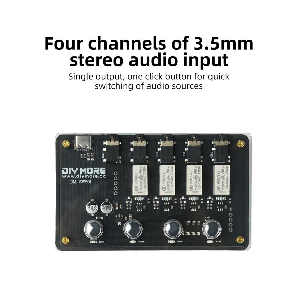 DC 5V AUX 3.5mm Audio Switcher 4-In 1-Out Multi Channel Audio Input Type-C Interface for PC Game Console TV Amplifier
