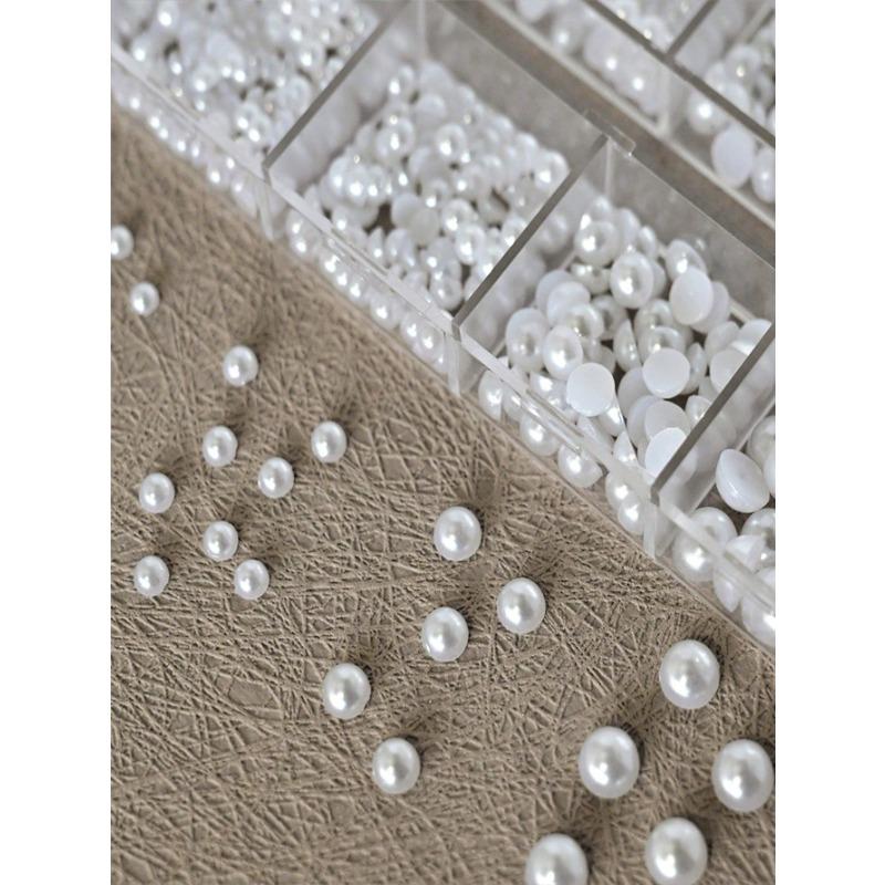 12 Grids 3D Semi-Circle White Simulation Pearl Nail Art Decorations, Semi-Circle Pearl Gems, DIY Nail Art Decor, Suitable For Home DIY Nail Art