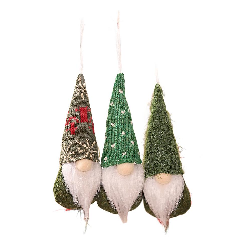 Set of 3 Scandinavian Style Hanging Gnome Ornaments for Christmas Tree Decoration with Handmade Felt and Knitted Hats
