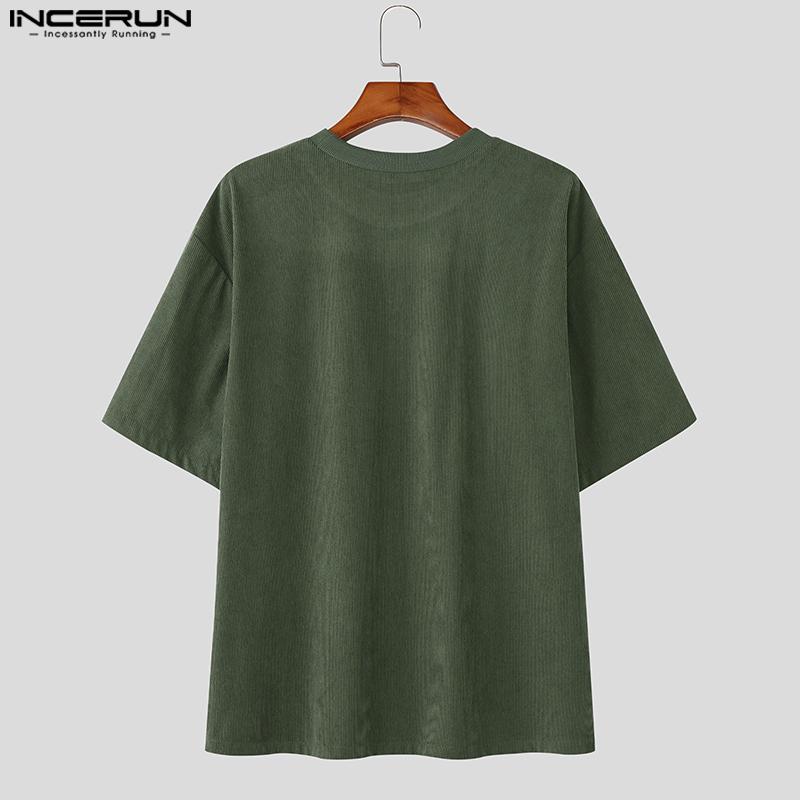 INCERUN Two Pieces Outfits Men Lapel Neck Corduroy Short Sleeve T-Shirt Long Harem Pants Sets