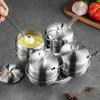 Stainless Steel Seasoning Jar Set with Spoon Spice Container with Swivel Base Salt Sugar Condiment Pot Kitchen Accessories.