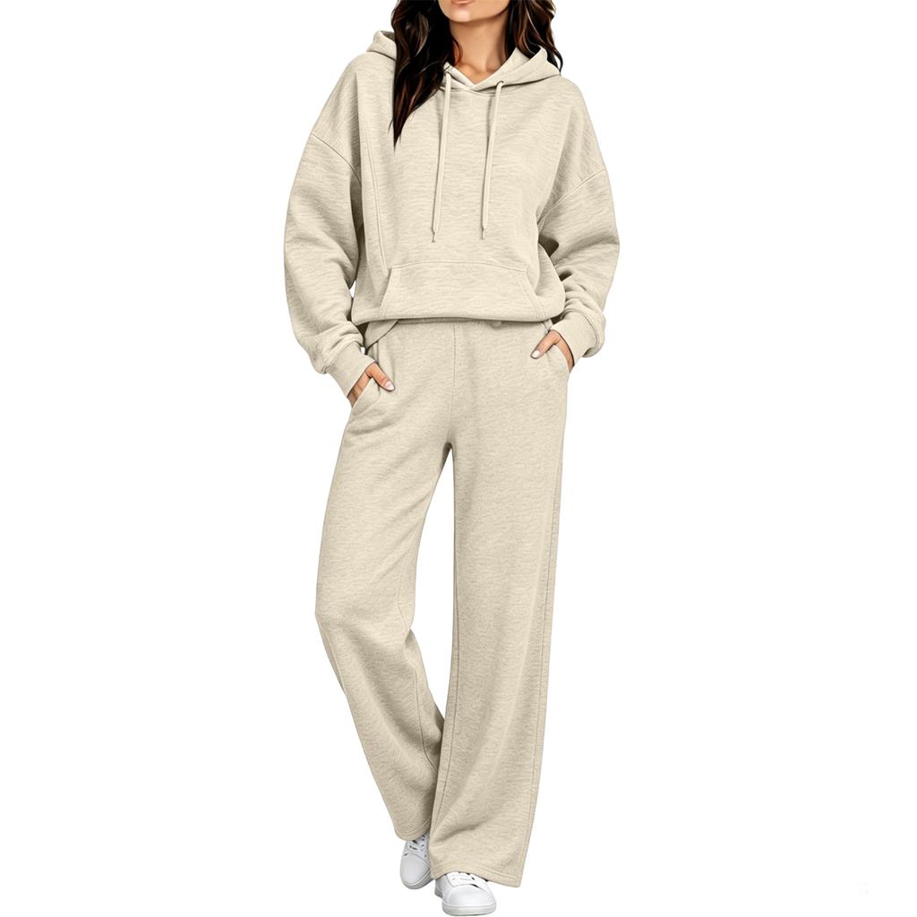 Women's Casual Hooded Sweatshirt and Pants Set with Pockets, Comfortable Outfit for Fall and Winter