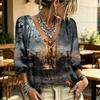 Women's Halloween Print Tie Front Ruffle V-Neck Blouse with