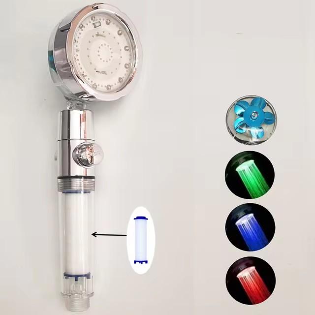 Soffione Doccia LED Anionico Pioggia SPA Controllo Temperatura Soffione Doccia Pressurizzato Risparmio Idrico 3/7 Colori Portatile Bagno Doccia