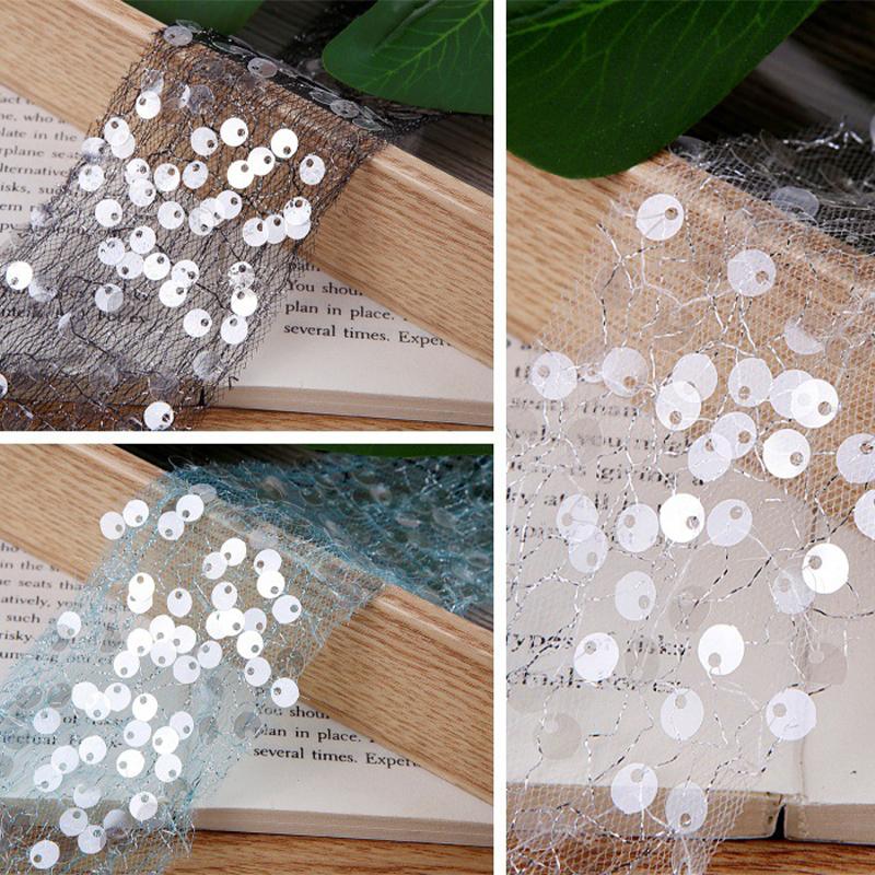 5Yards 50mm Sequin Tulle Ribbon with Silver Wire for Clothing Sewing DIY Hair Bows Hat Decor Craft Accessories Chiffon Ribbon