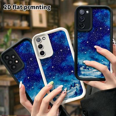 Phone Case: 2D Flat Samsung Galaxy A34 A35 M05 M06 S20 S22 S21 FE Plus 5G Tiered Protective Case, Snowy Village At Night, Christmas and Halloween Gift