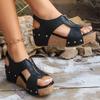 New European‑American Plus‑Size Women's Wedge Peep‑Toe Thick‑Sole Rivet Sandals