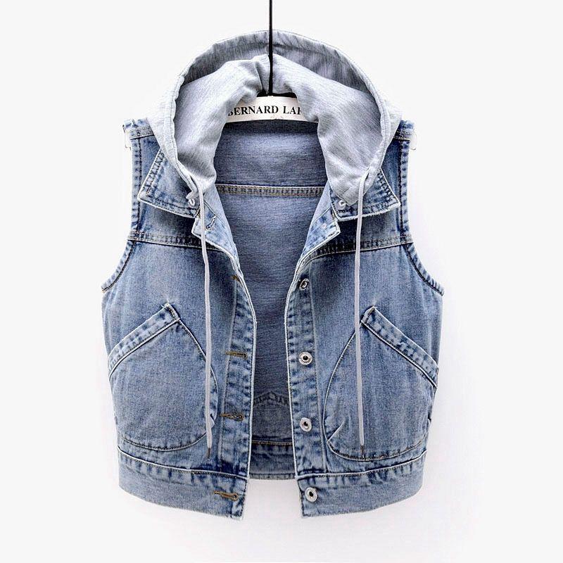 Women's Hooded Denim Vest: 2024 Spring Slim Fit, Sleeveless, Versatile Jacket with Large Pockets