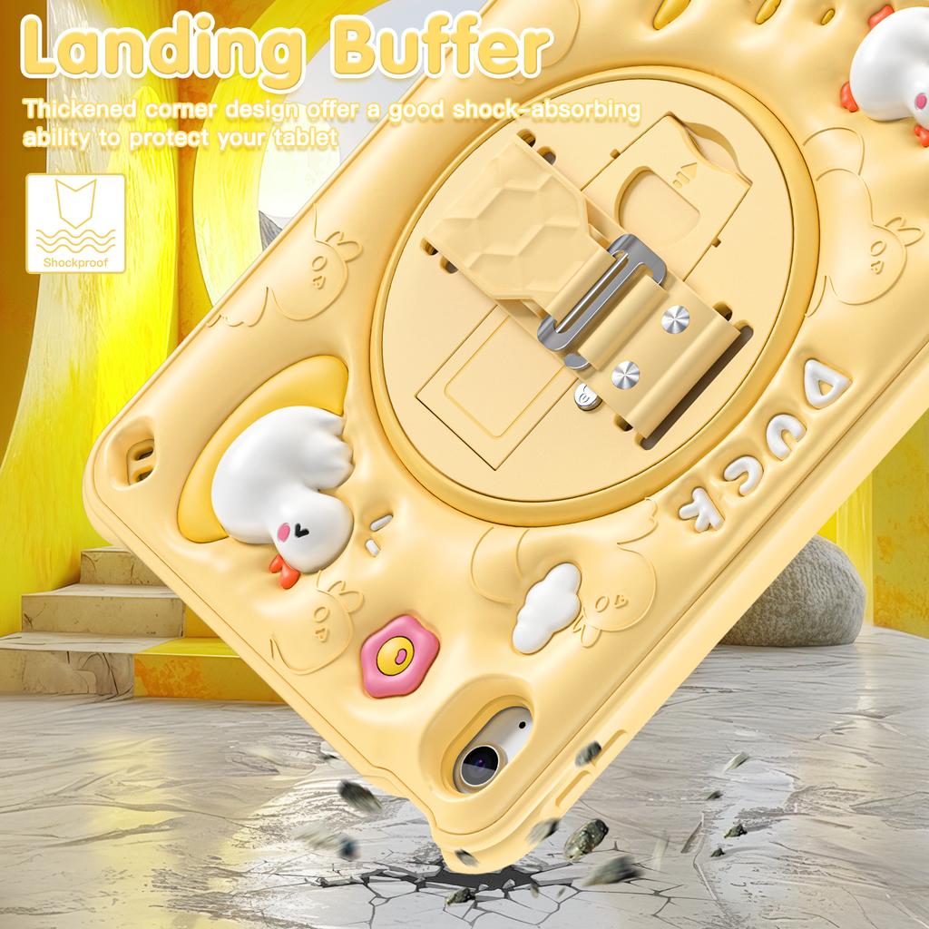 For iPad (2025)/10.9 (2022) Case Duck Pattern Hand Strap Kickstand PC+Silicone+TPU Tablet Cover