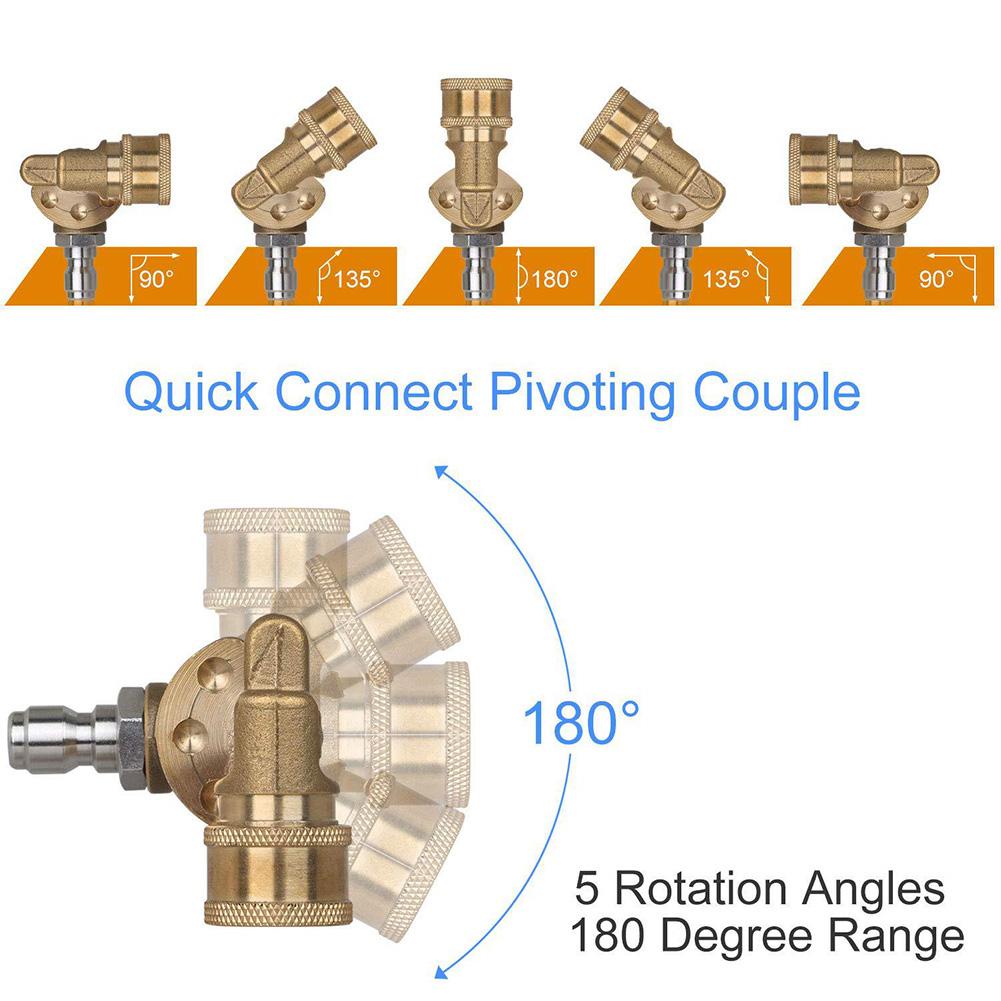 4500 PSI Pivoting Coupler With 1/4" Quick Connection Adjustable Nozzle High Pressure Washer Attachment Adaptor For Car Cleaning