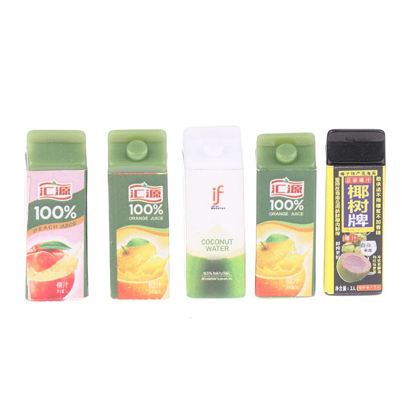5Pcs 1/12 Dollhouse Simulation Fruit Juice Model Dollhouse Miniature Drinks Bottle Dolls House Kitchen Play Toys Accessories