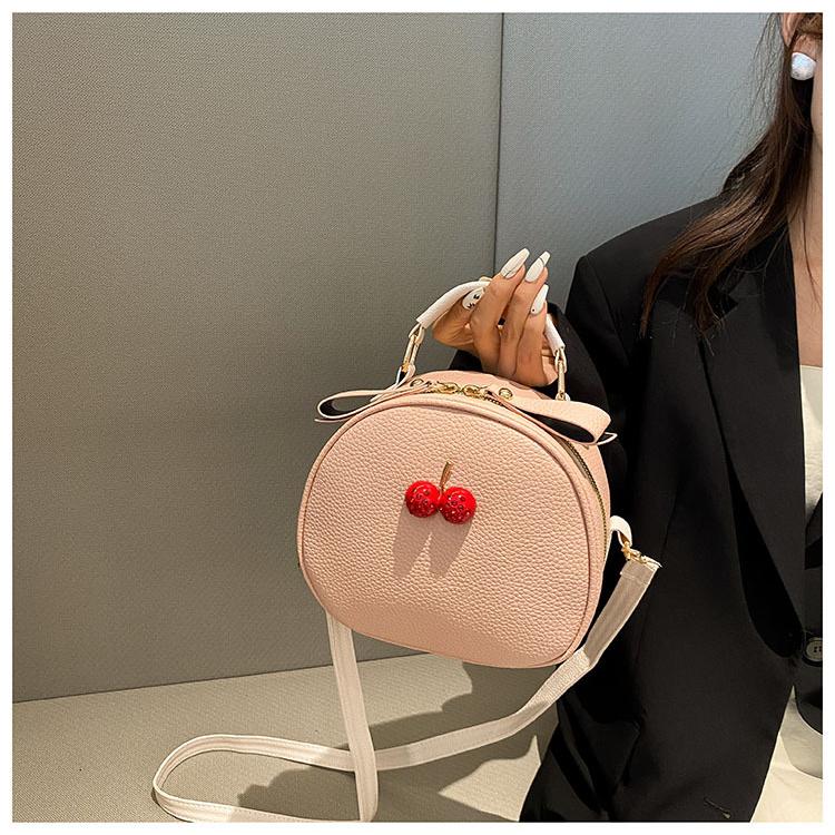Women Fashion Lychee Pattern Handbag 2025 New Small Round Shoulder Bag Simple Casual Mini Crossbody Backpack