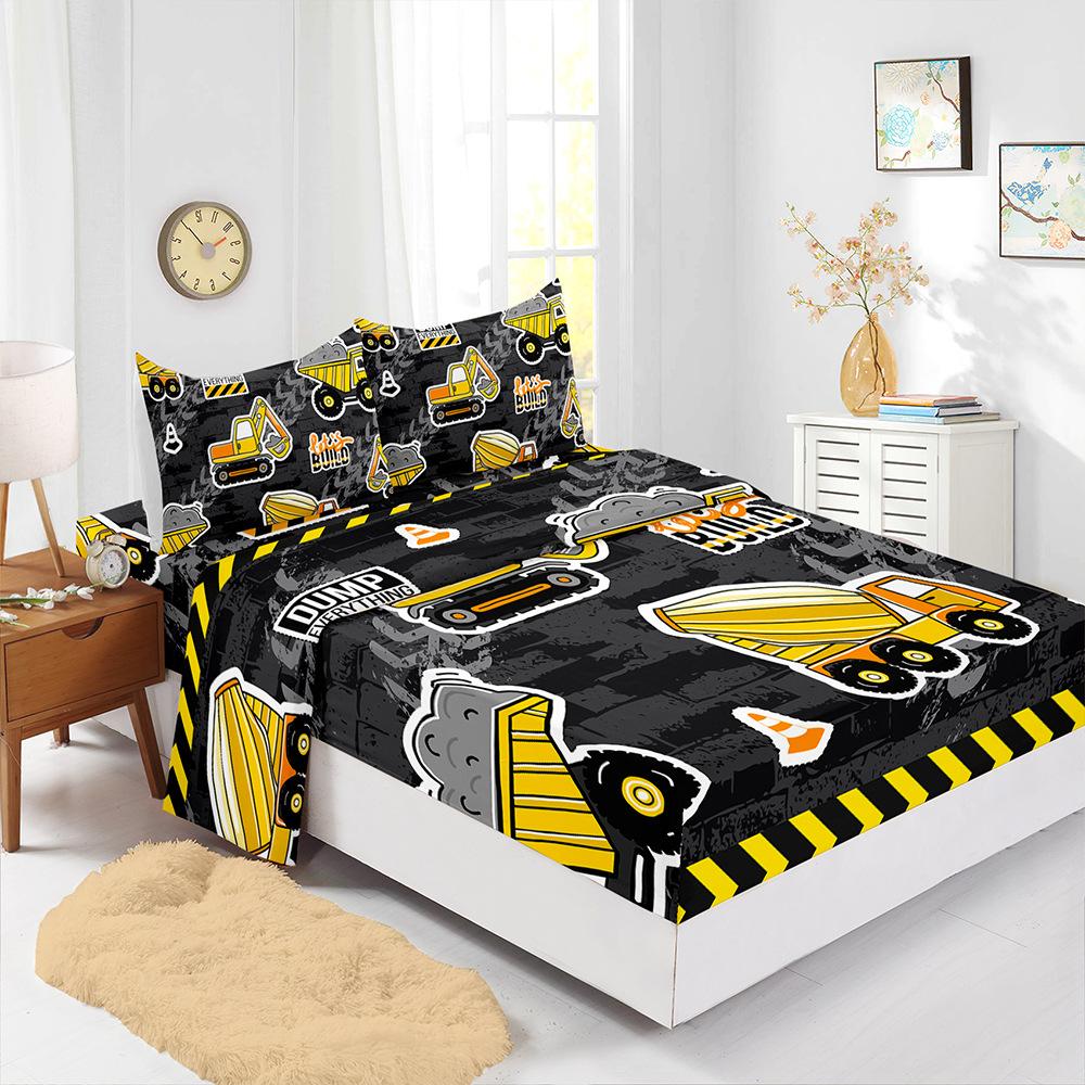 Four-Piece Bed Sheet Digital Printing Excavator Mattress Protective Cover Bedding
