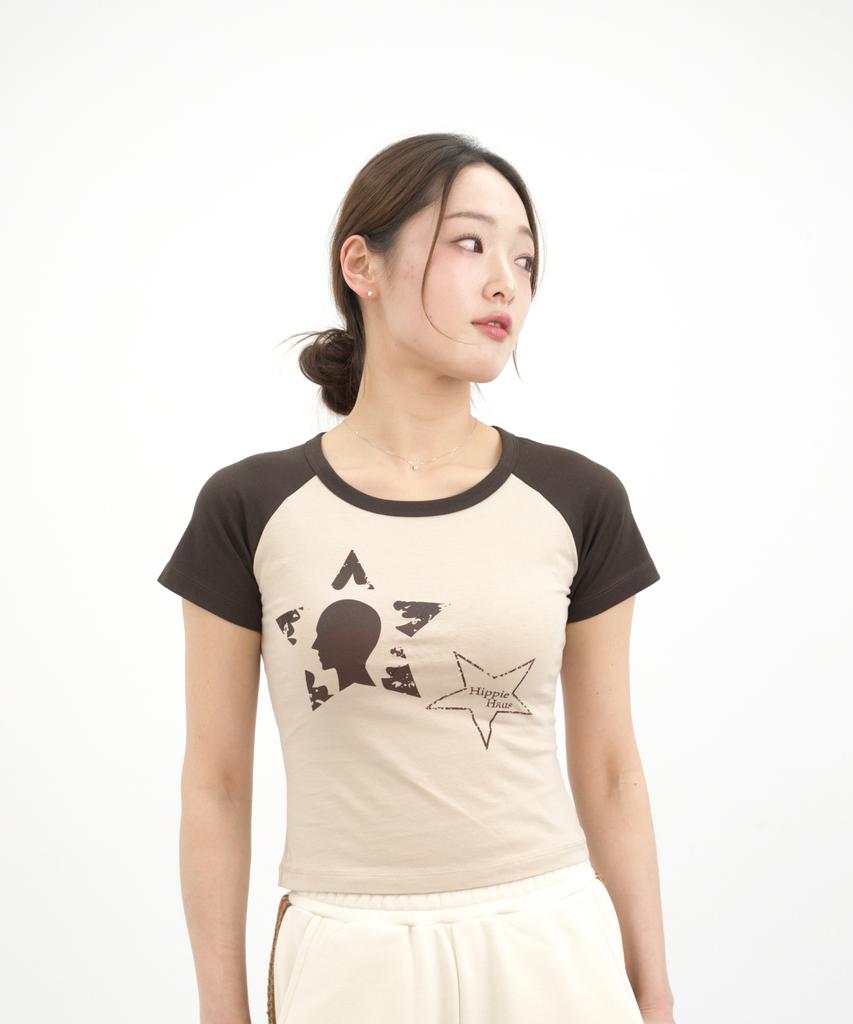 Hipihauseu Hh Star Raglan Core Essential Curve T-Shirt - Beige&Brown