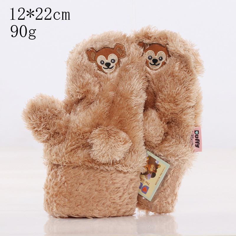 Bear Duffy Cute Embroidered Pattern Plush Thick Warm Women Gloves Winter For
